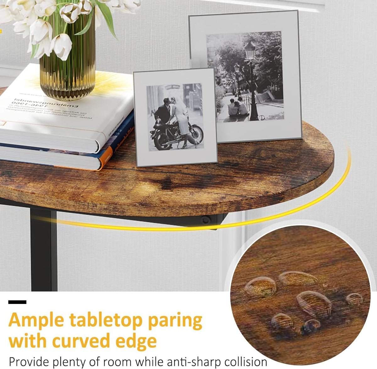 Small C-Shaped Wood Side Table Set of 2 with Metal Frame U145