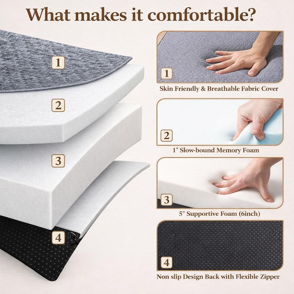 Twin 6-Inch Foam Tri Fold Floor Mattress with 2 Washable Covers N8429