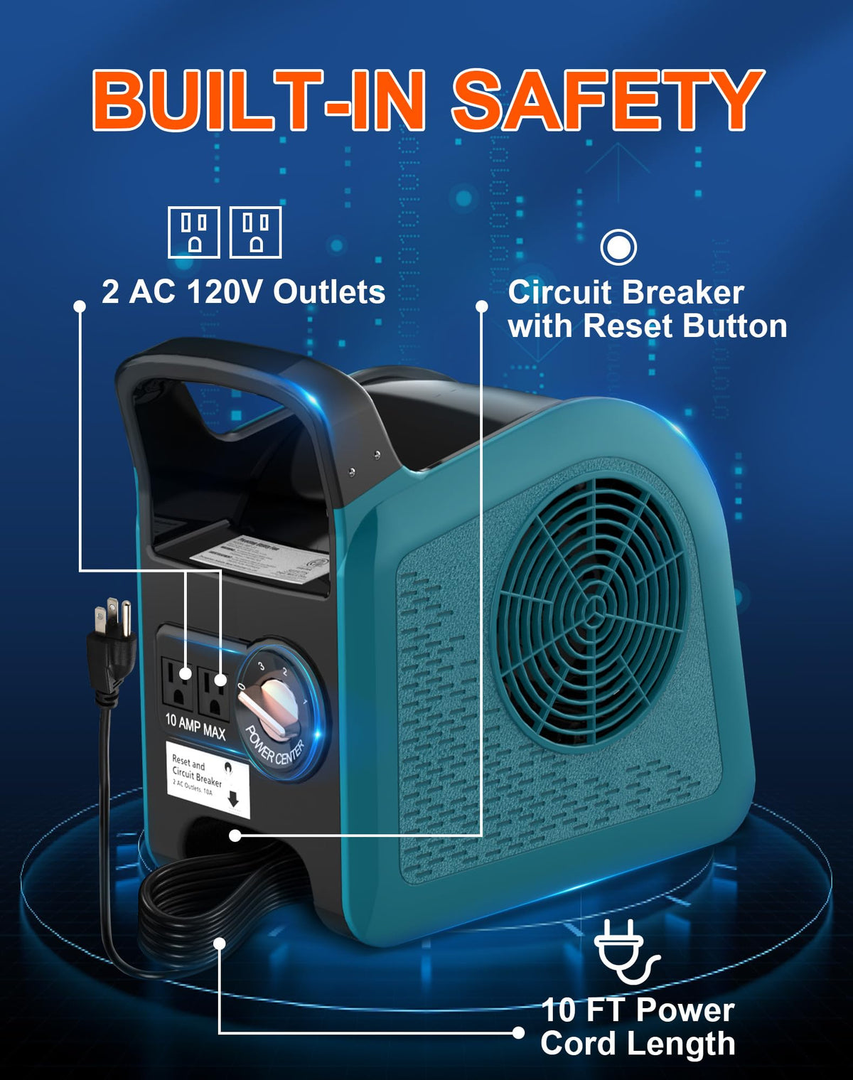 Blue 355CFM 3 Speed Air Mover Blower Fan with 2 Outlets I26229