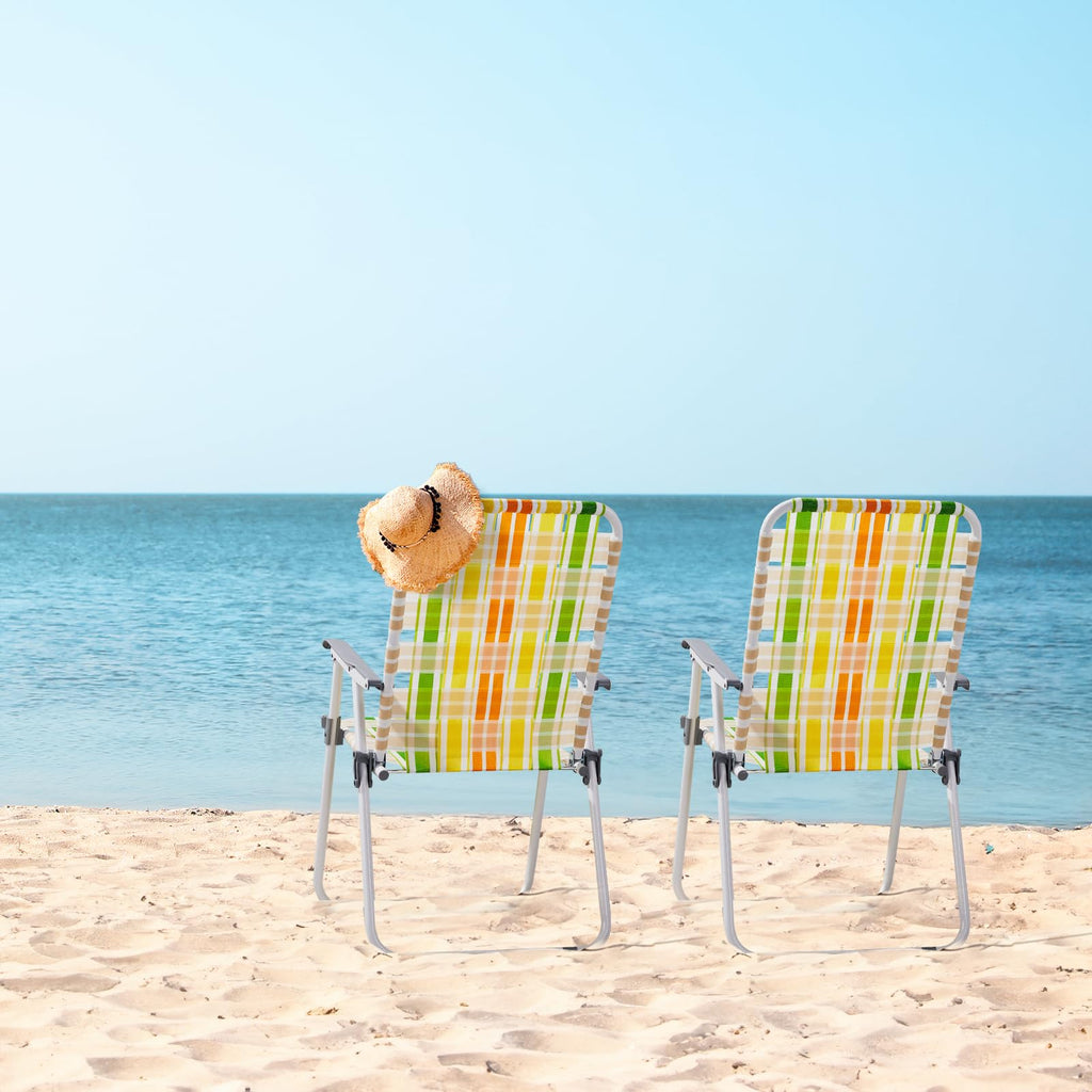 Set of 2 Webbed Folding Beach Chairs Yellow & Green W687733