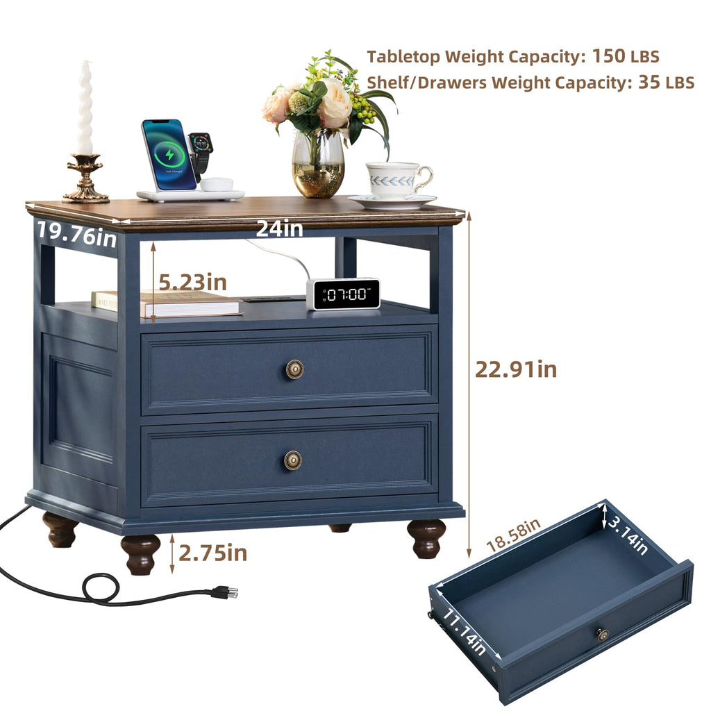 Blue 2 Drawer Wood Nightstand U51006