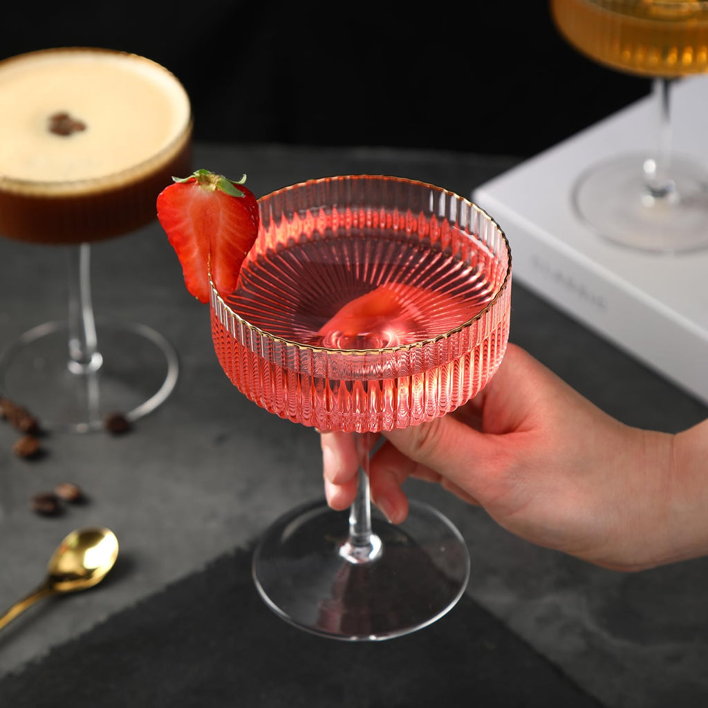 Coupe Glasses Set of 6, 10 oz Hand Blown Cocktail Glasses N4030