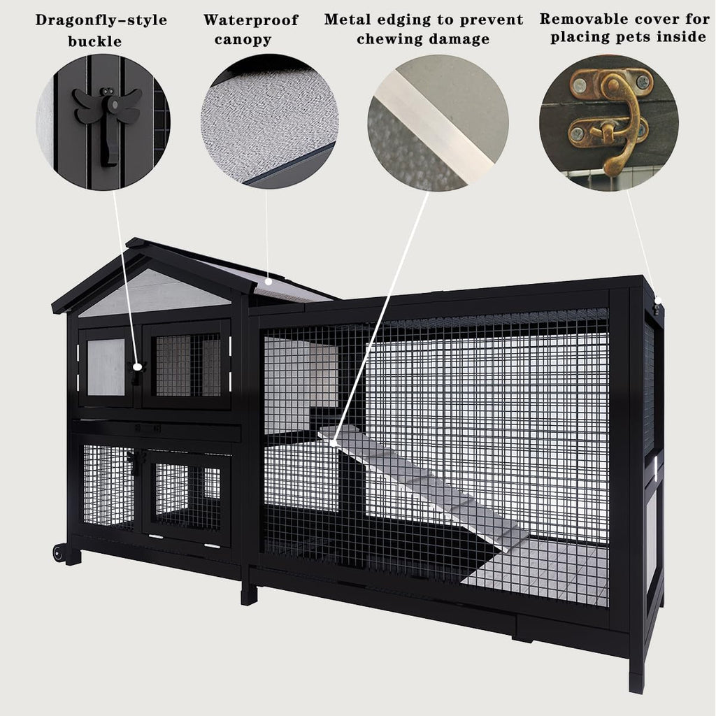 Black 2-Story Rabbit Hutch with Pull Out Tray K219135