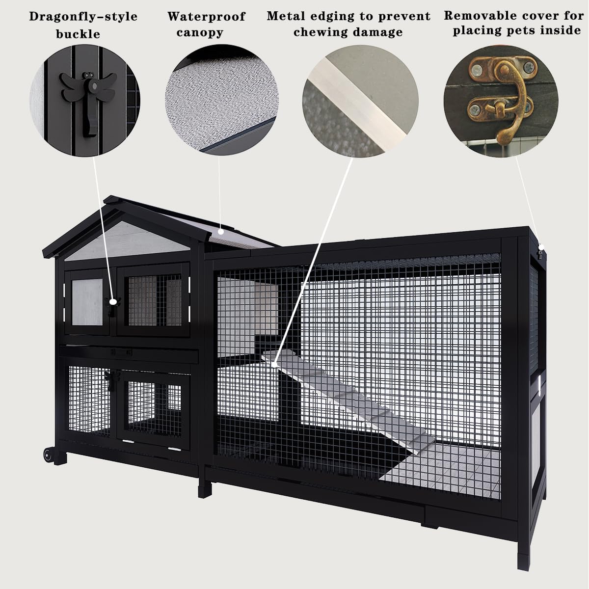 Black 2-Story Rabbit Hutch with Pull Out Tray K219135
