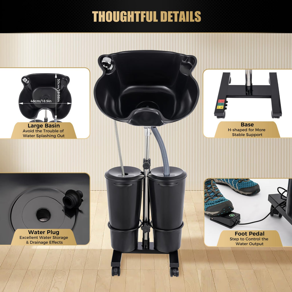 Portable Shampoo Bowl with Pump and 2 Water Tanks R4603