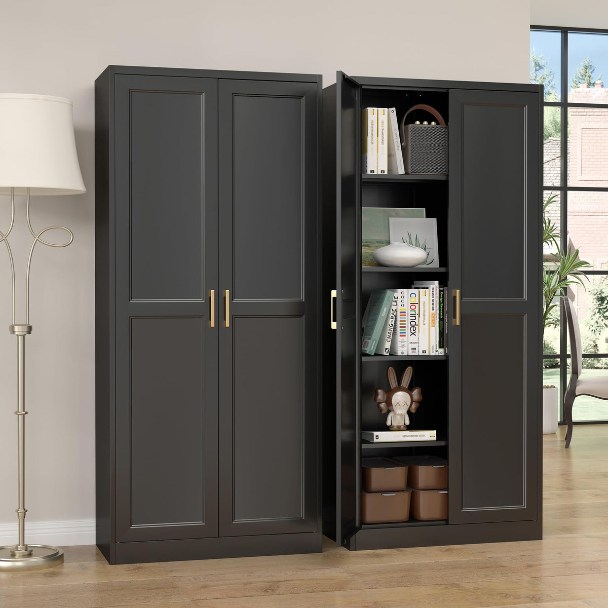 71" Metal Pantry Storage Cabinet with Doors & 4 Adjustable Shelves R48757