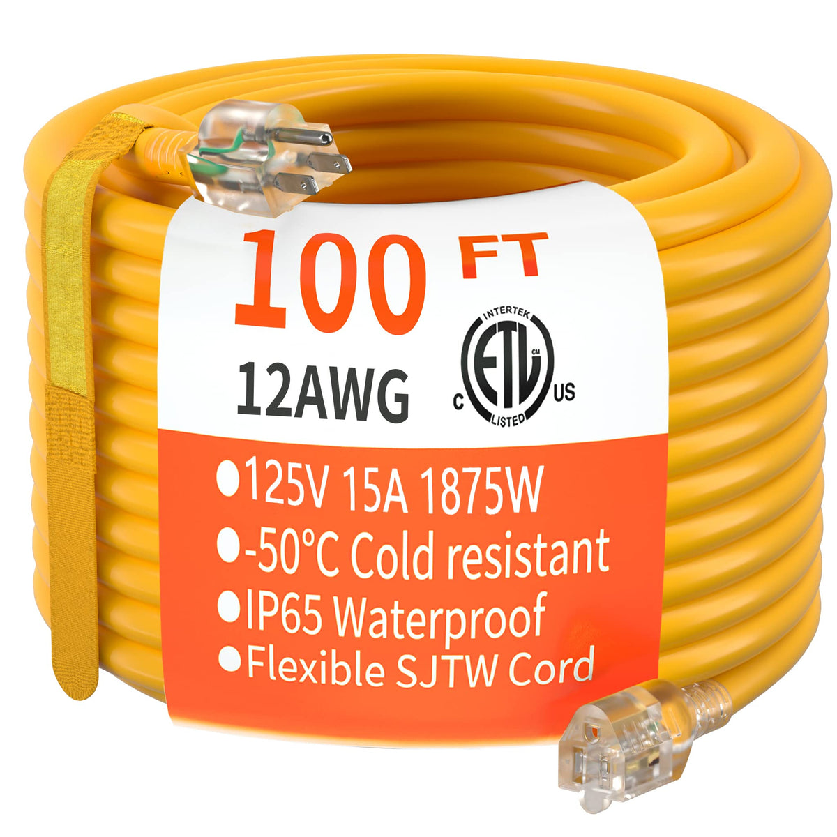 100 FT 12/3 Gauge Heavy Duty Outdoor Extension Cord Waterproof G837