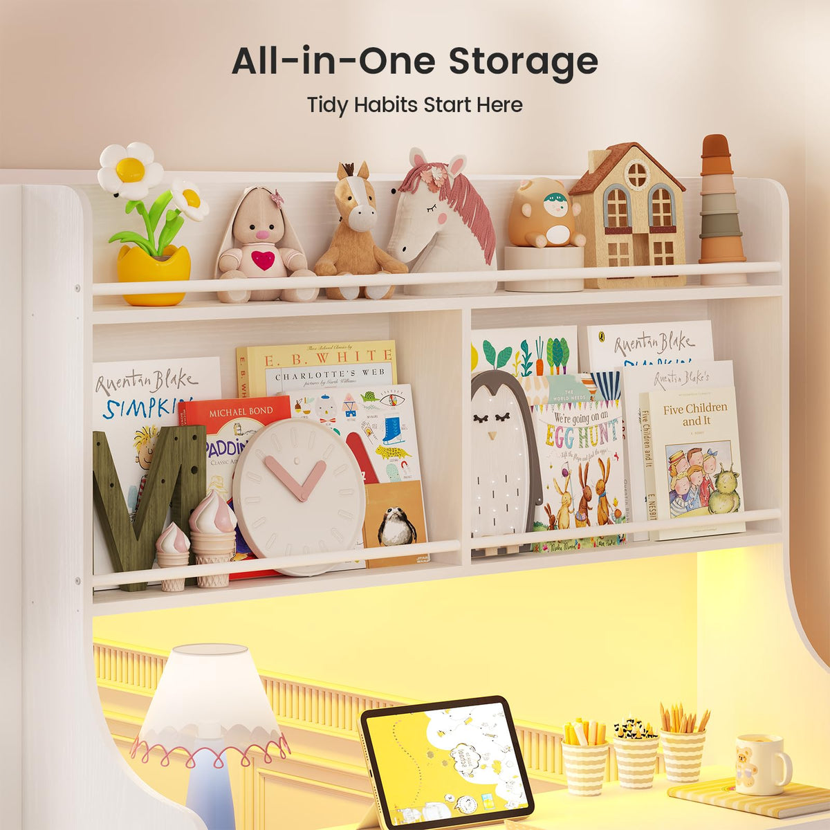 White Twin Over Twin Low Bunk Bed with Desk & 3 Storage Drawers A939983