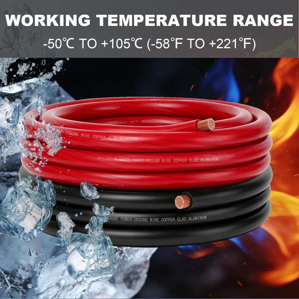 0 Gauge CCA Battery Cable 10FT Red 10FT Black Z614
