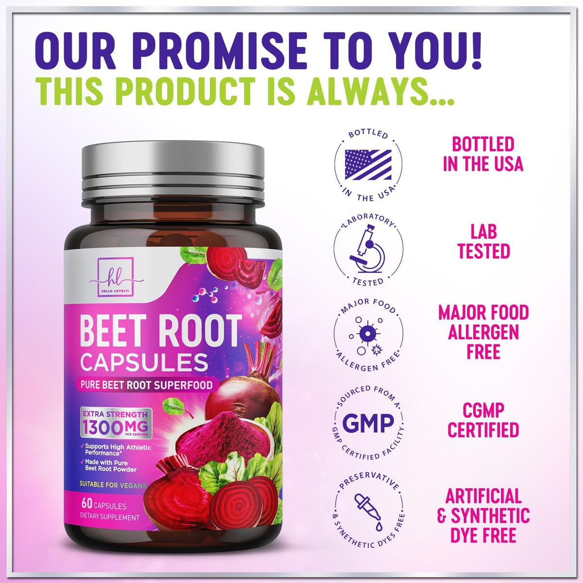 Organic Beet Root Capsules 1300mg 60 Capsules K4851