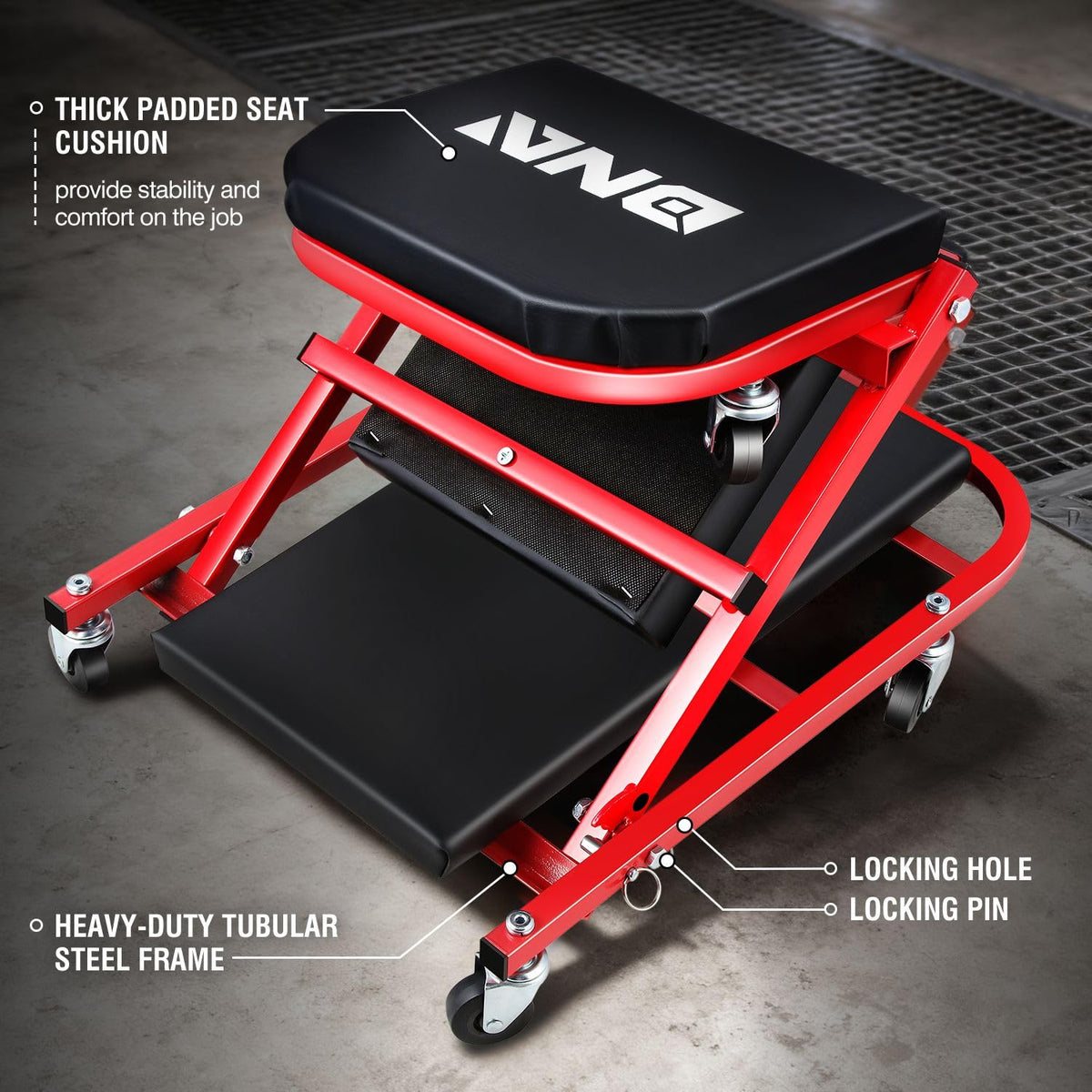 40 Inches 2 IN 1 Rolling Folding Car Creeper/Seat Red W297708