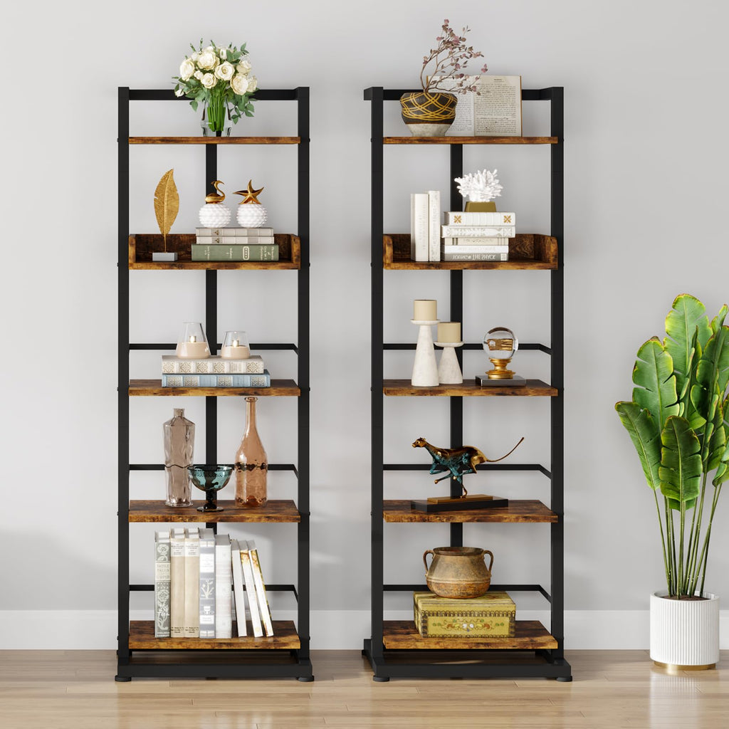 5 Tier Wood Bookcase with Metal Edge Protection E7730