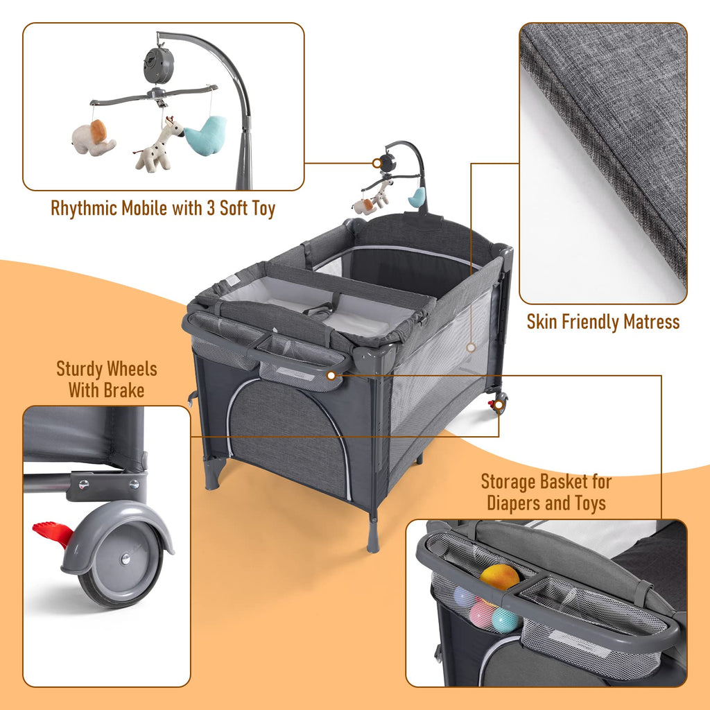 5-in-1 Baby Bassinet Bedside Sleeper Playard B556