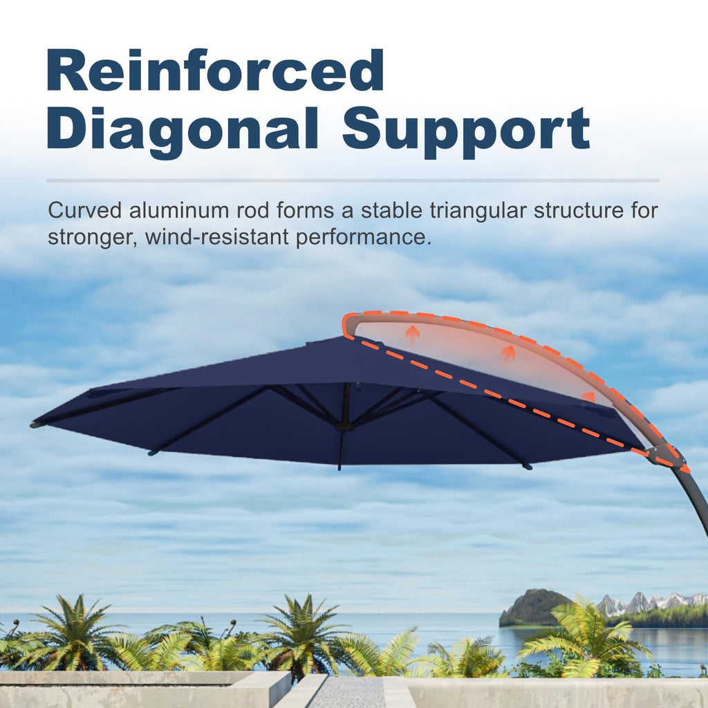11FT Navy Blue Aluminum Cantilever Umbrella with Base L3977