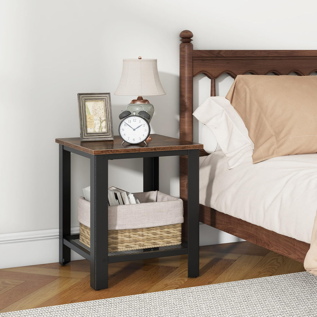 2-Tier End Table Set of 2, 16 Inch Side Table with Mesh Storage Shelf P686