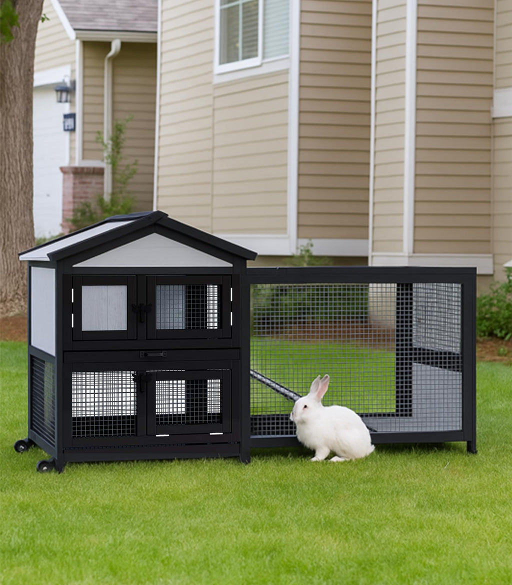 Black 2-Story Rabbit Hutch with Pull Out Tray K219135