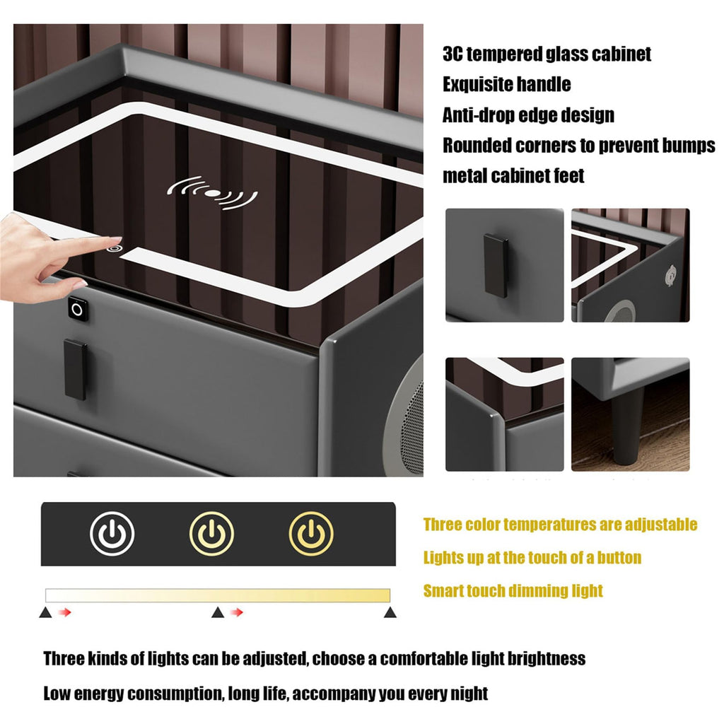 Pink 3 Drawer Smart Bedside Table with USB Charging E935628