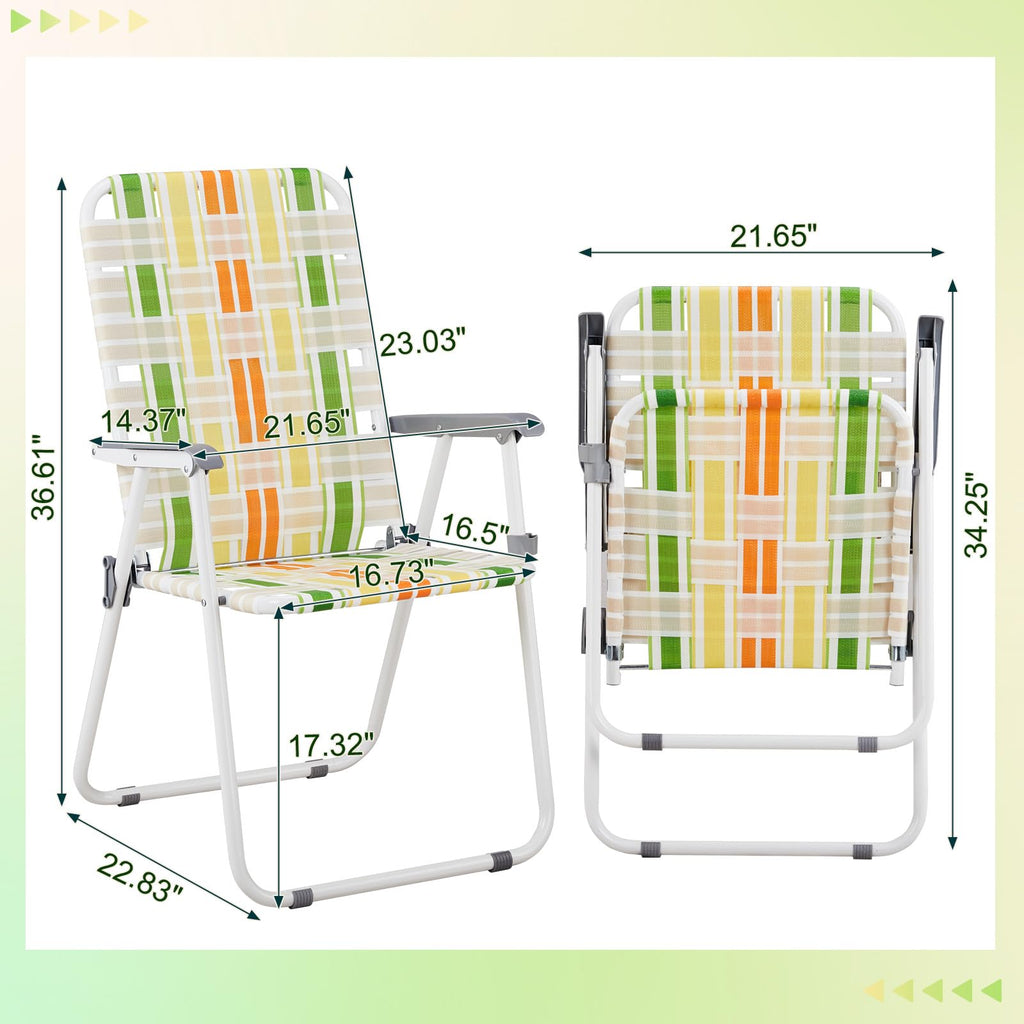 Set of 2 Webbed Folding Beach Chairs Yellow & Green W687733
