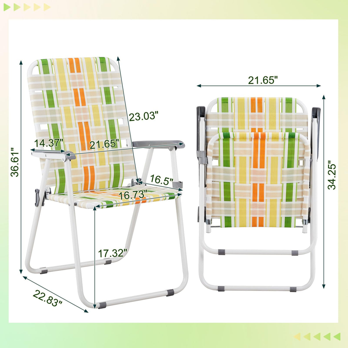 Set of 2 Webbed Folding Beach Chairs Yellow & Green W687733