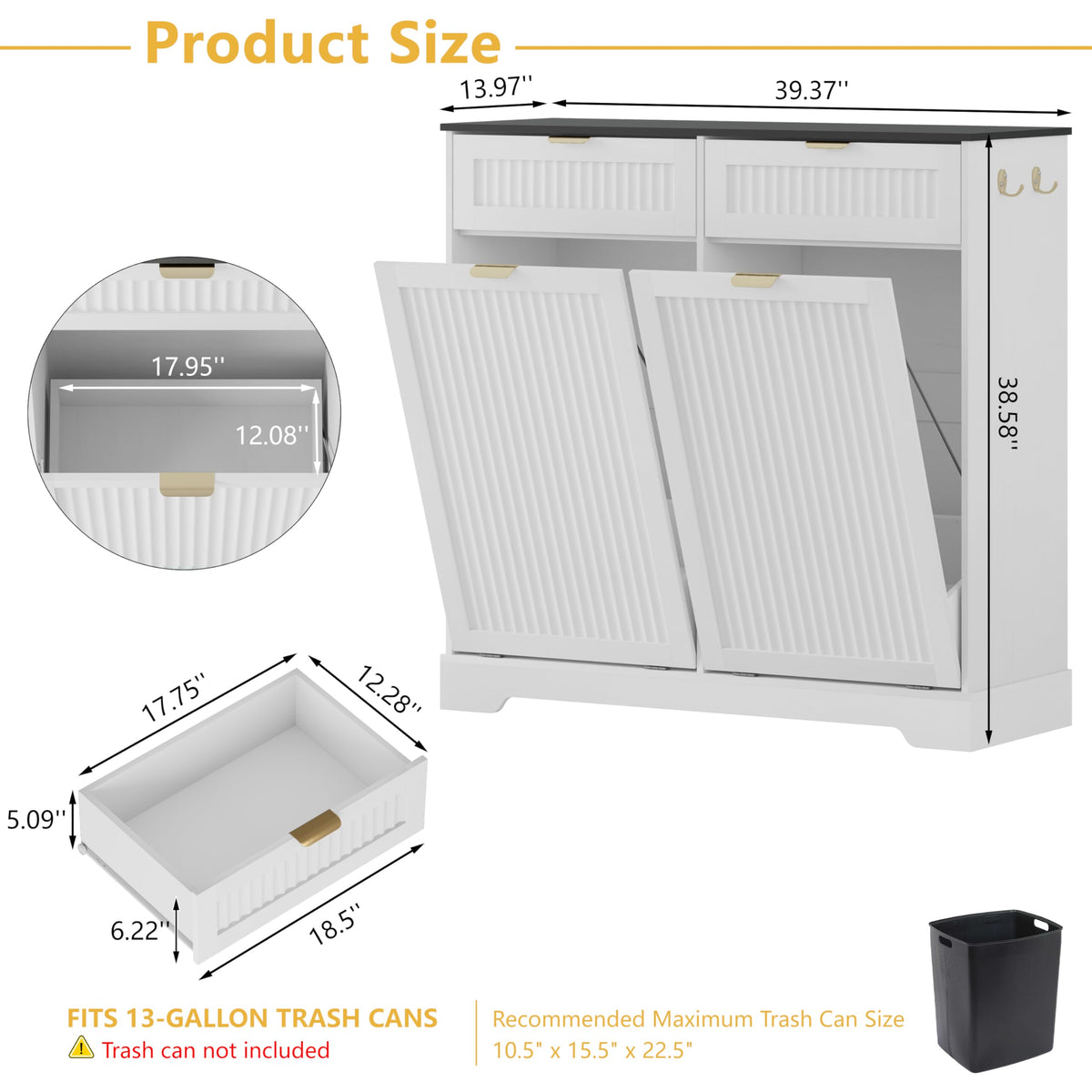 13 Gallon Tilt Out Trash Can Cabinet with Drawer K183