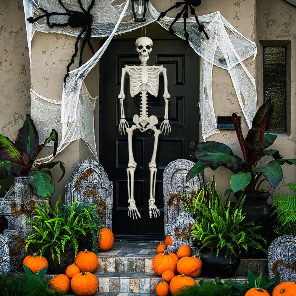 5.4Ft Posable Halloween Skeleton with Dog Cat Skeleton J8105