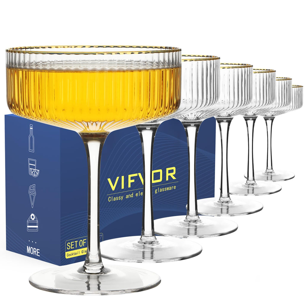 Coupe Glasses Set of 6, 10 oz Hand Blown Cocktail Glasses N4030