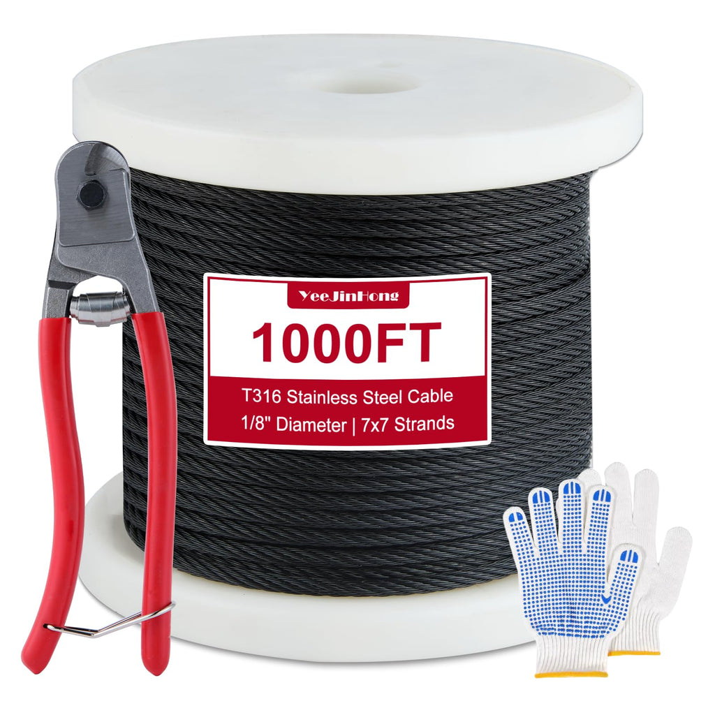 Black 1/8in T316 Stainless Steel Wire Rope T89936