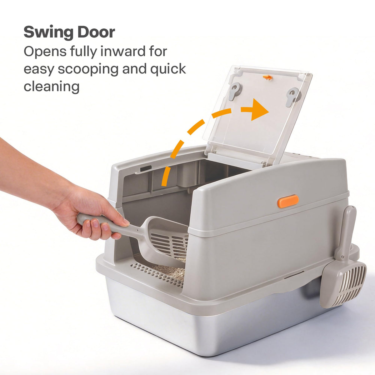 Large Stainless Steel Enclosed Cat Litter Box with Lid and Scoop Z2450