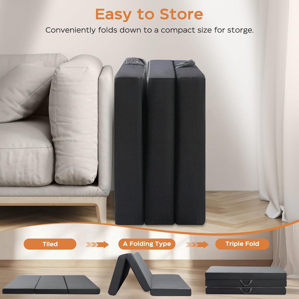 Twin 6-Inch Foam Tri Fold Floor Mattress with 2 Washable Covers N8429