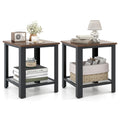 2-Tier End Table Set of 2, 16 Inch Side Table with Mesh Storage Shelf P686