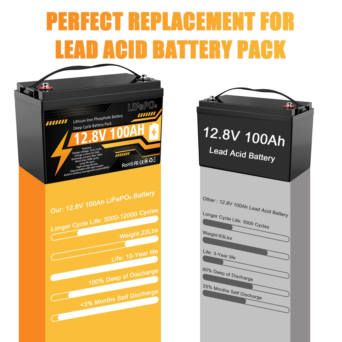 12V 100Ah LiFePO4 Deep Cycle Battery D869