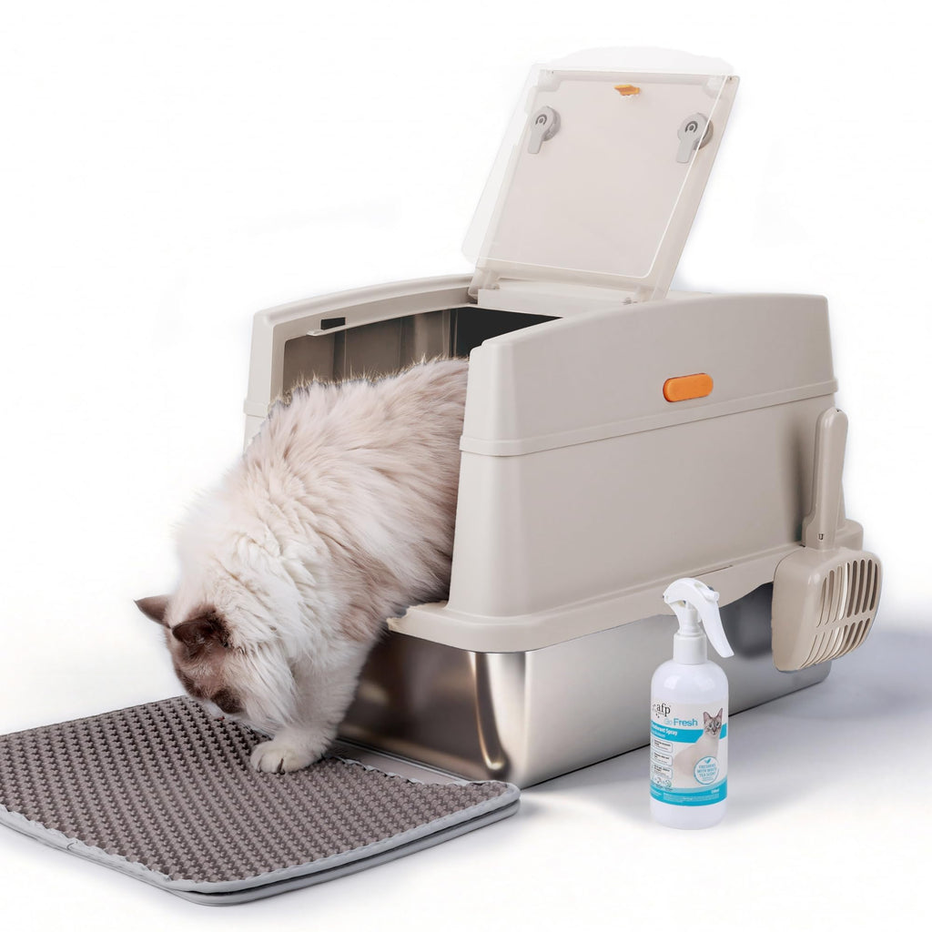 Large Stainless Steel Enclosed Cat Litter Box with Lid and Scoop Z2450