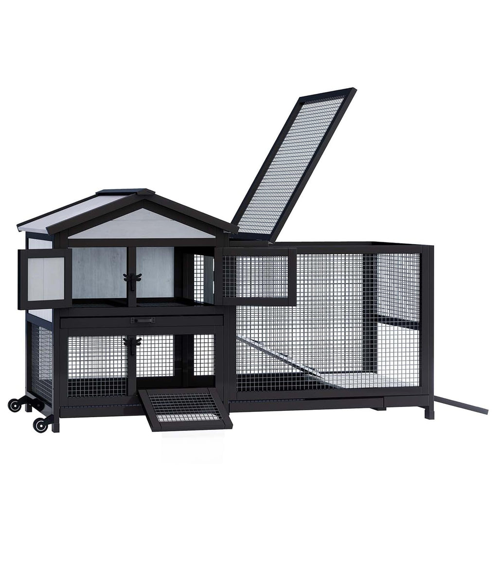 Black 2-Story Rabbit Hutch with Pull Out Tray K219135