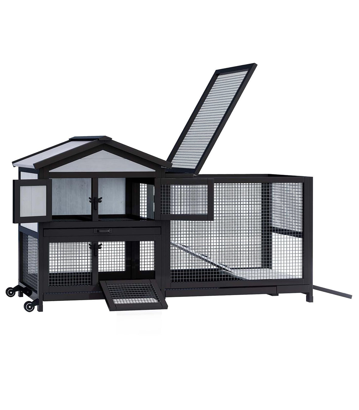 Black 2-Story Rabbit Hutch with Pull Out Tray K219135