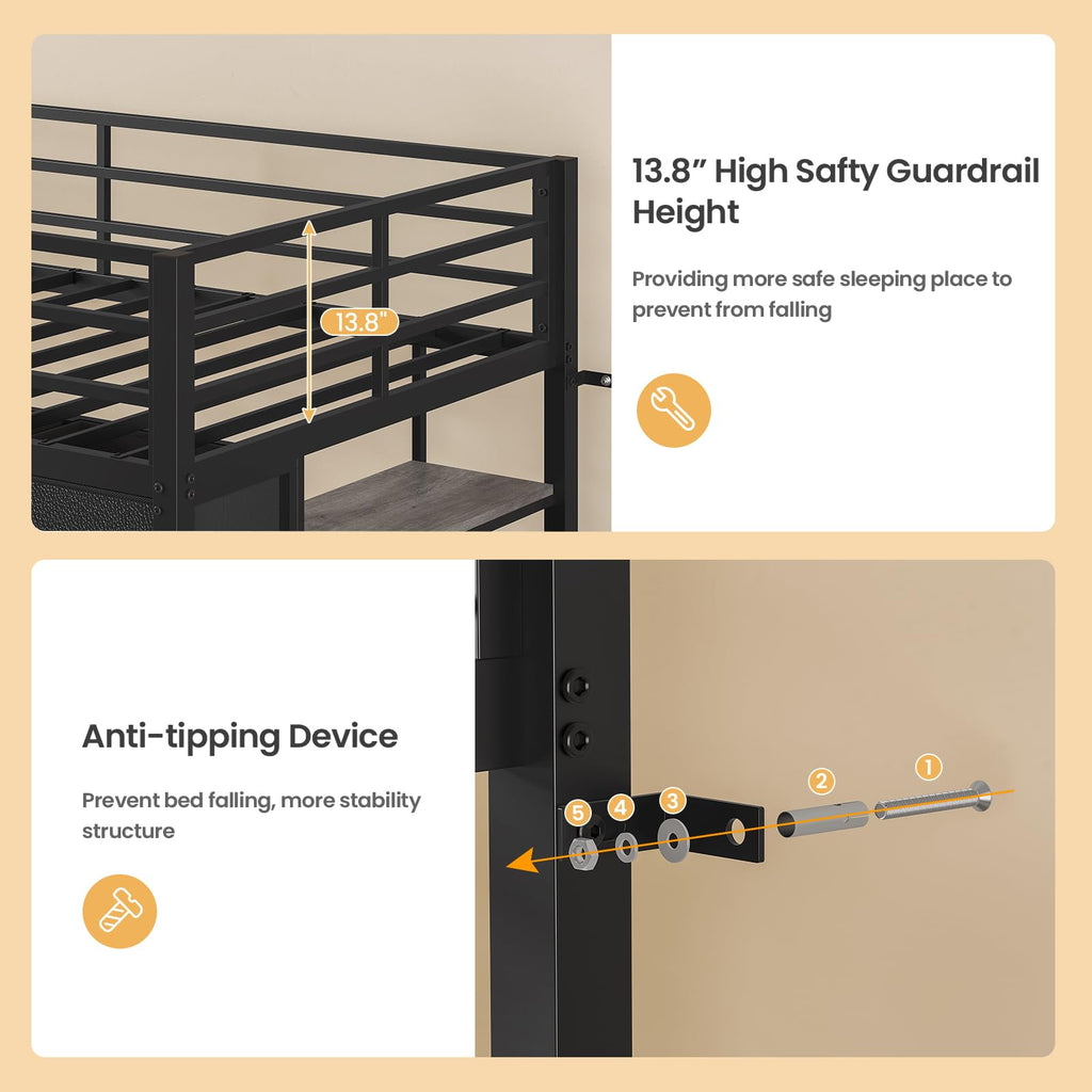 Twin Size Loft Bed with 9 Storage Drawers C826494