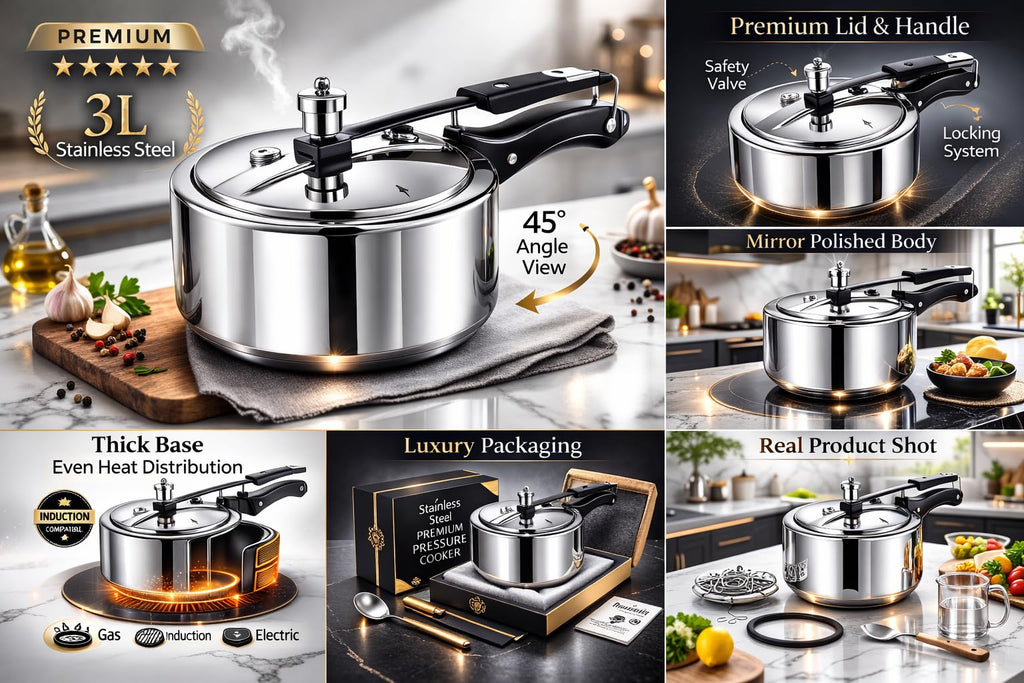 3 Litre Triply Stainless Steel Pressure Cooker V825