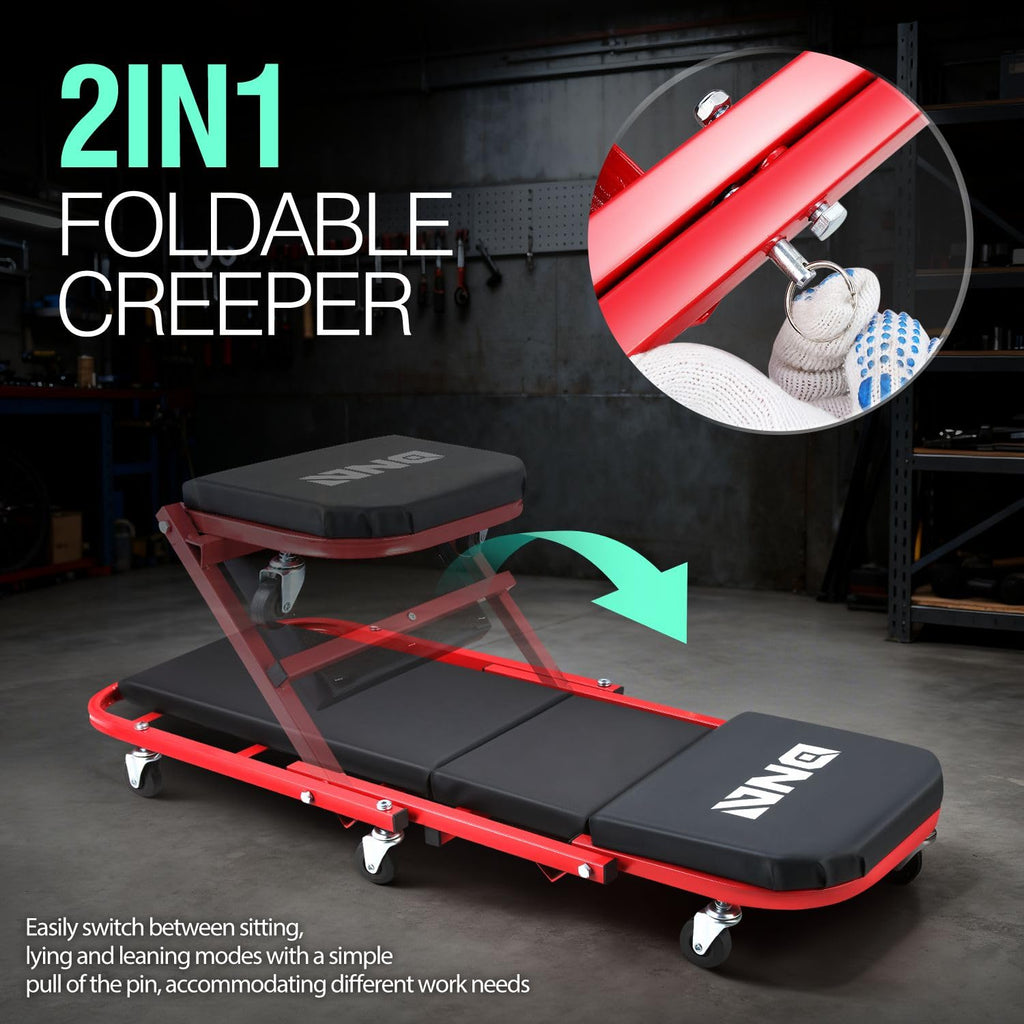 40 Inches 2 IN 1 Rolling Folding Car Creeper/Seat Red W297708