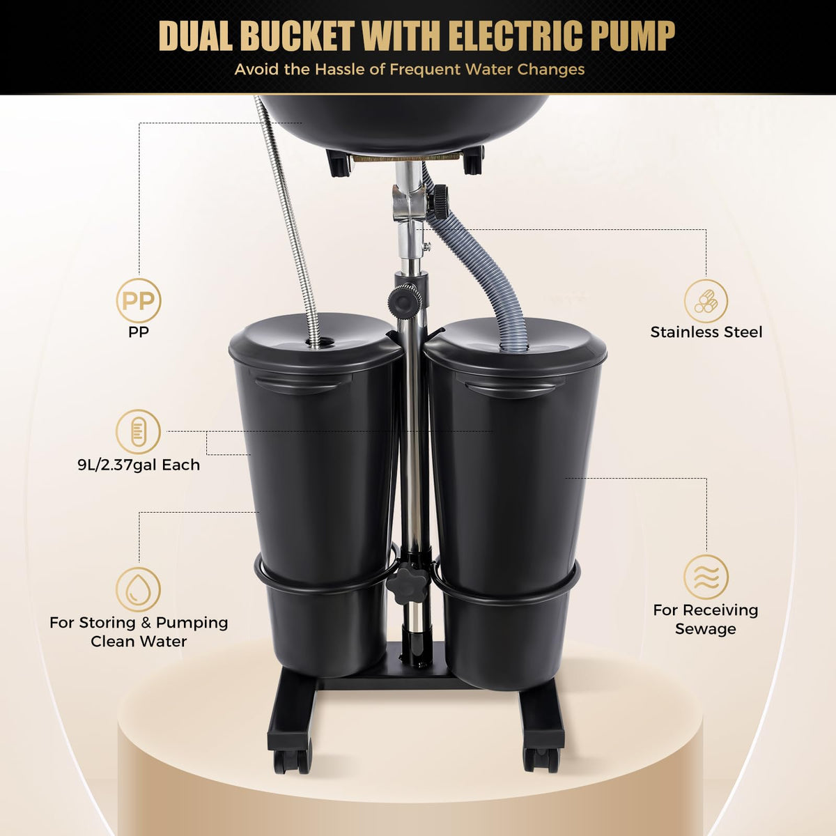 Portable Shampoo Bowl with Pump and 2 Water Tanks R4603