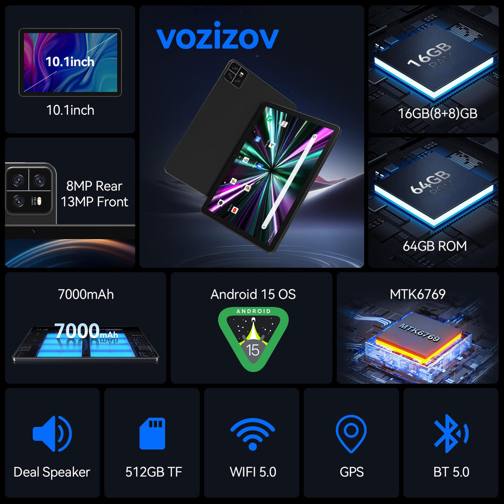 10.1 inch Android 15 Tablet Octa-Core 16GB RAM 64GB ROM A283378