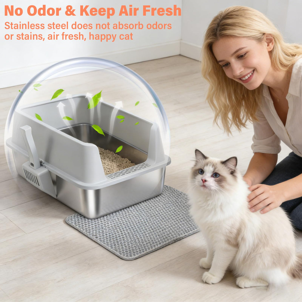 XL Stainless Steel Cat Litter Box with Lid and Scoop Z29226