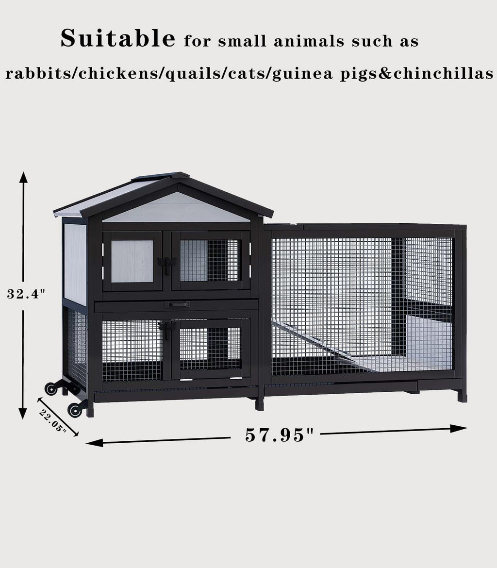 Black 2-Story Rabbit Hutch with Pull Out Tray K219135