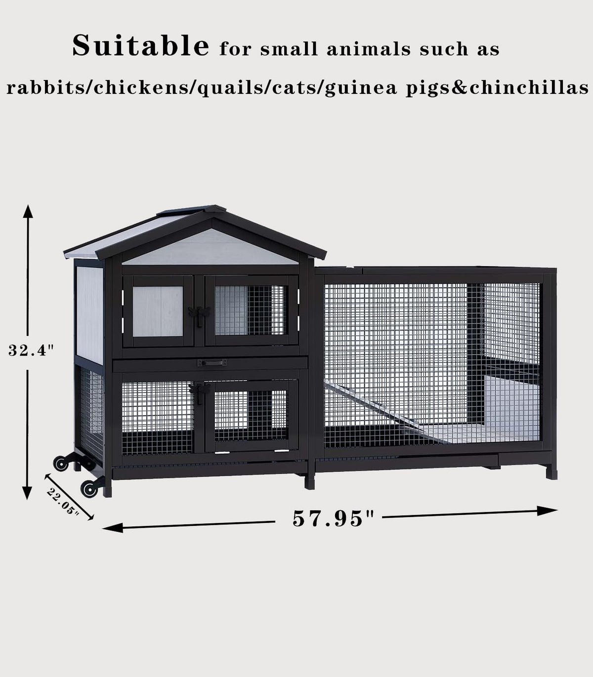 Black 2-Story Rabbit Hutch with Pull Out Tray K219135