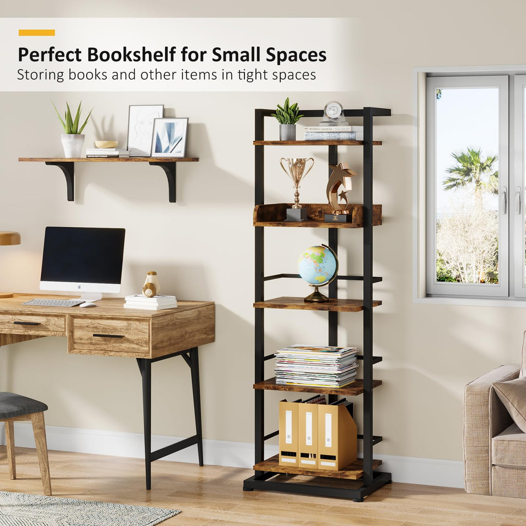 5 Tier Wood Bookcase with Metal Edge Protection E7730