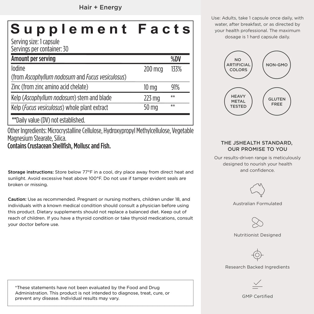 Hair Growth Vitamins with Kelp Iodine and Zinc 30 Capsules Q4894
