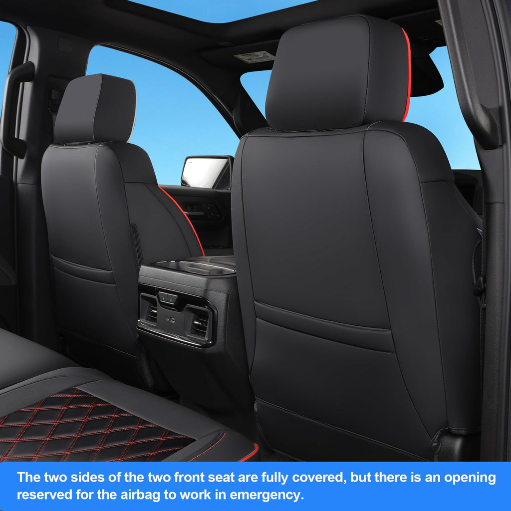 Faux Leather Seat Covers Full Set Black with Red Trim W251886