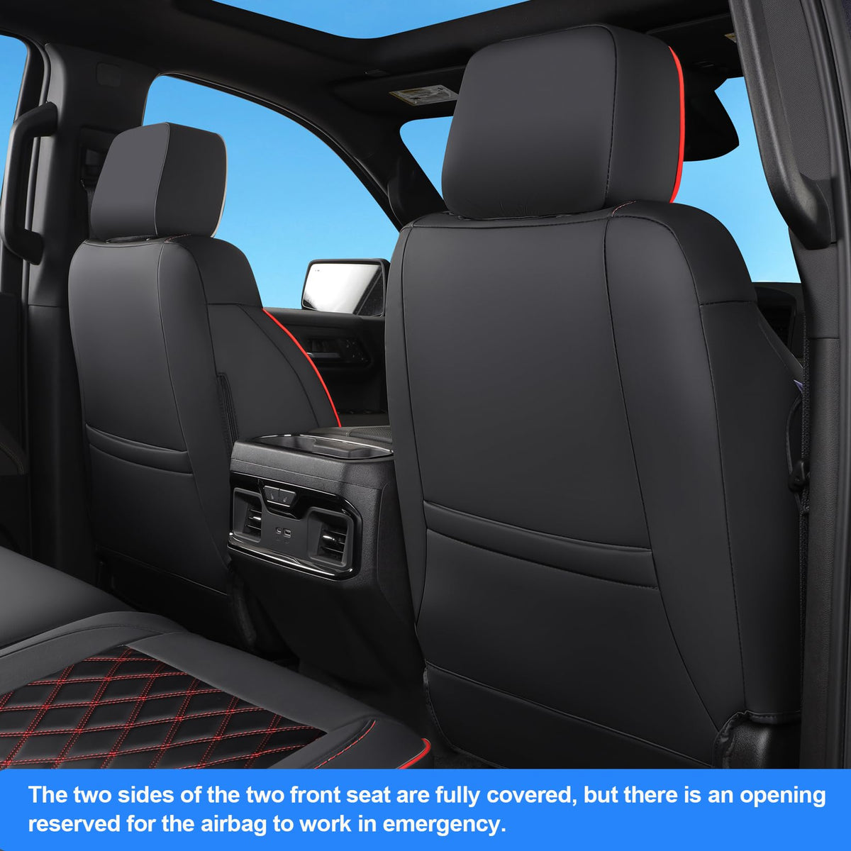 Faux Leather Seat Covers Full Set Black with Red Trim W251886
