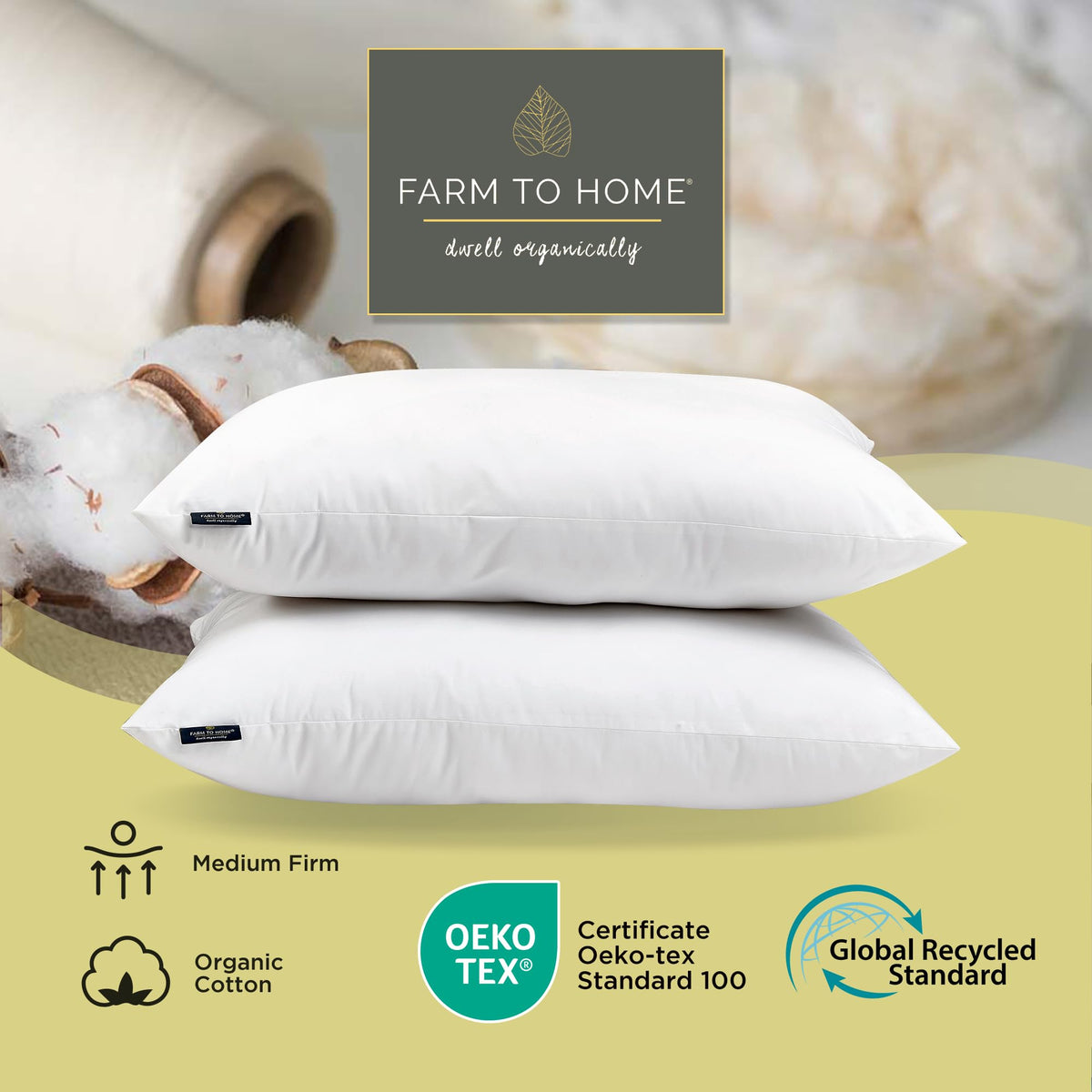 100% Organic Cotton Cover King Size Bed Pillows Set of 2 G255320