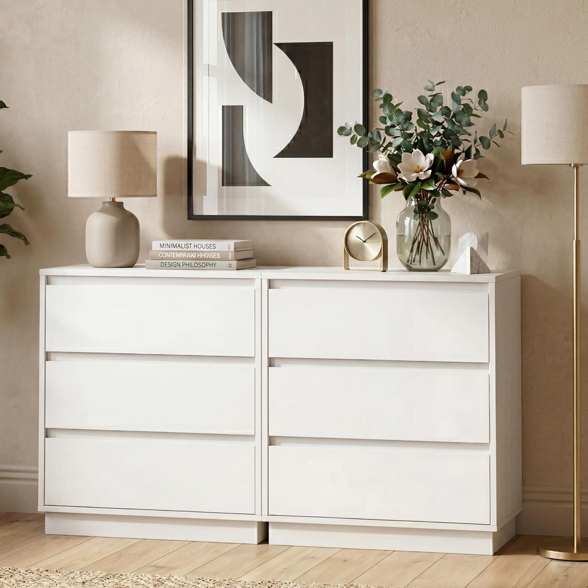 White 3 Drawer Nightstand B7736