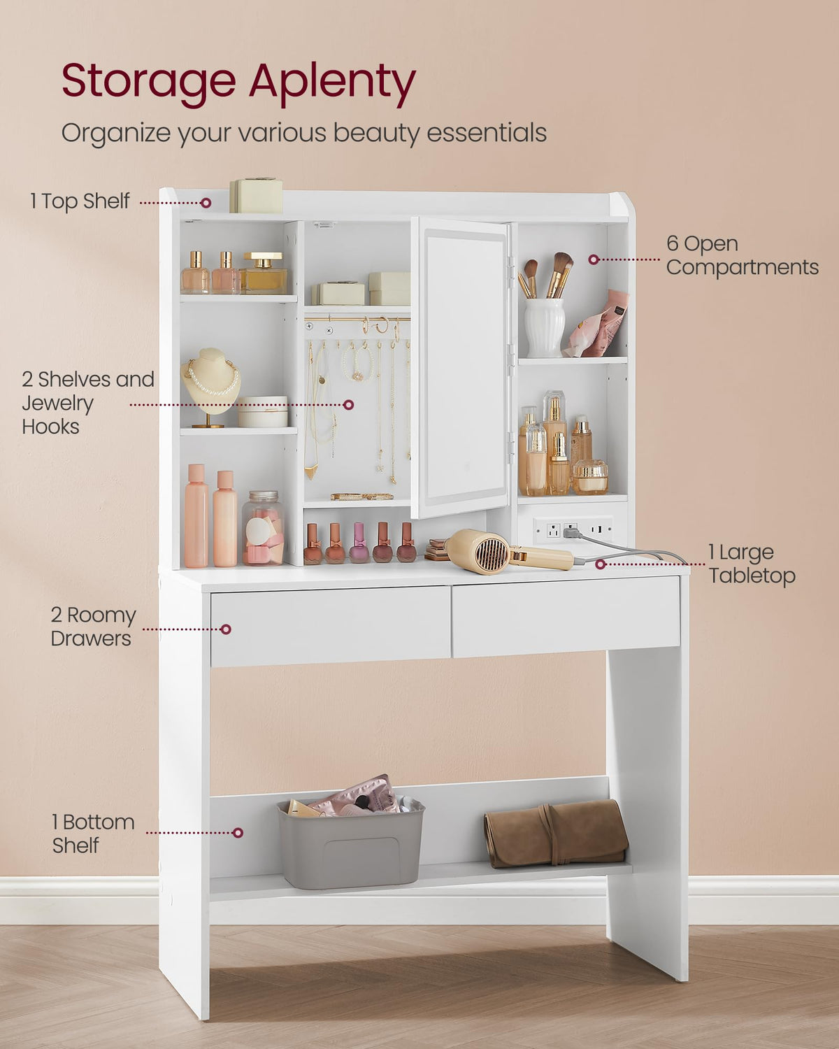 Vanity Desk with Mirror and Lights S94205