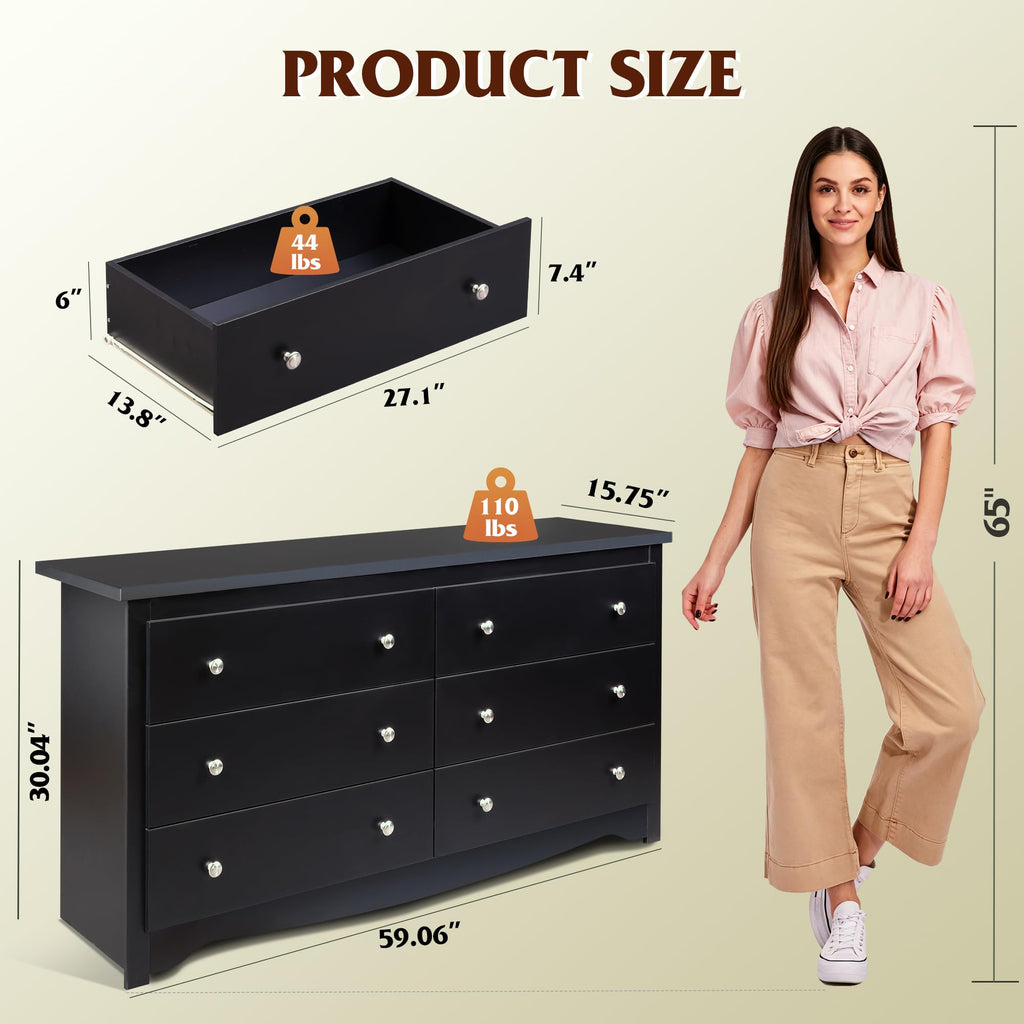 Black 6-Drawer TV Stand R327492